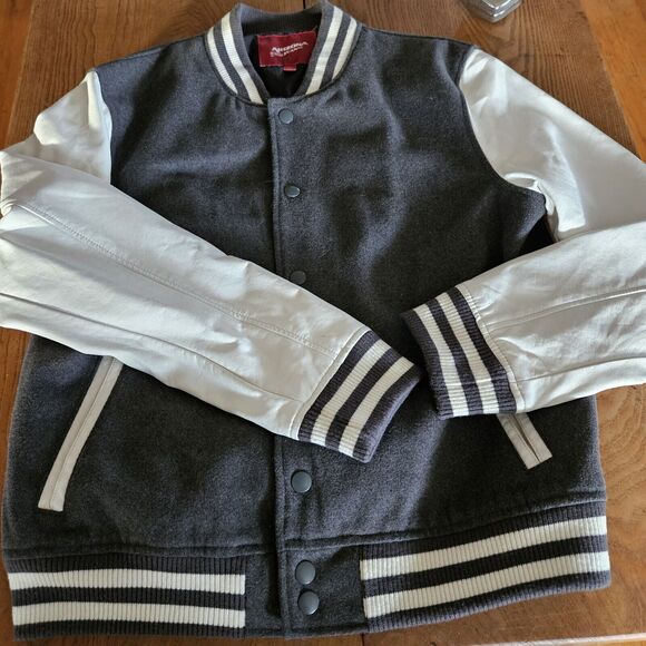 Arizona Jeans Men's Medium Gray Letterman Varsity Snap Wool Blend Jacket - Picture 3 of 10